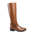 thumbnail image 2 of Ferwind Women's Riding Boots Knee-High Crisscross Buckle Straps Chunky Heels Adult Tan  8, 2 of 5