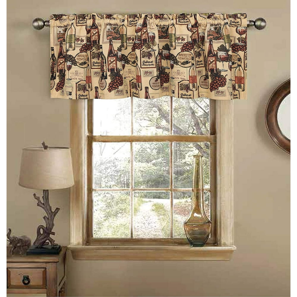Tapestry Valance Rod Pocket Window Valance Wine Bottles