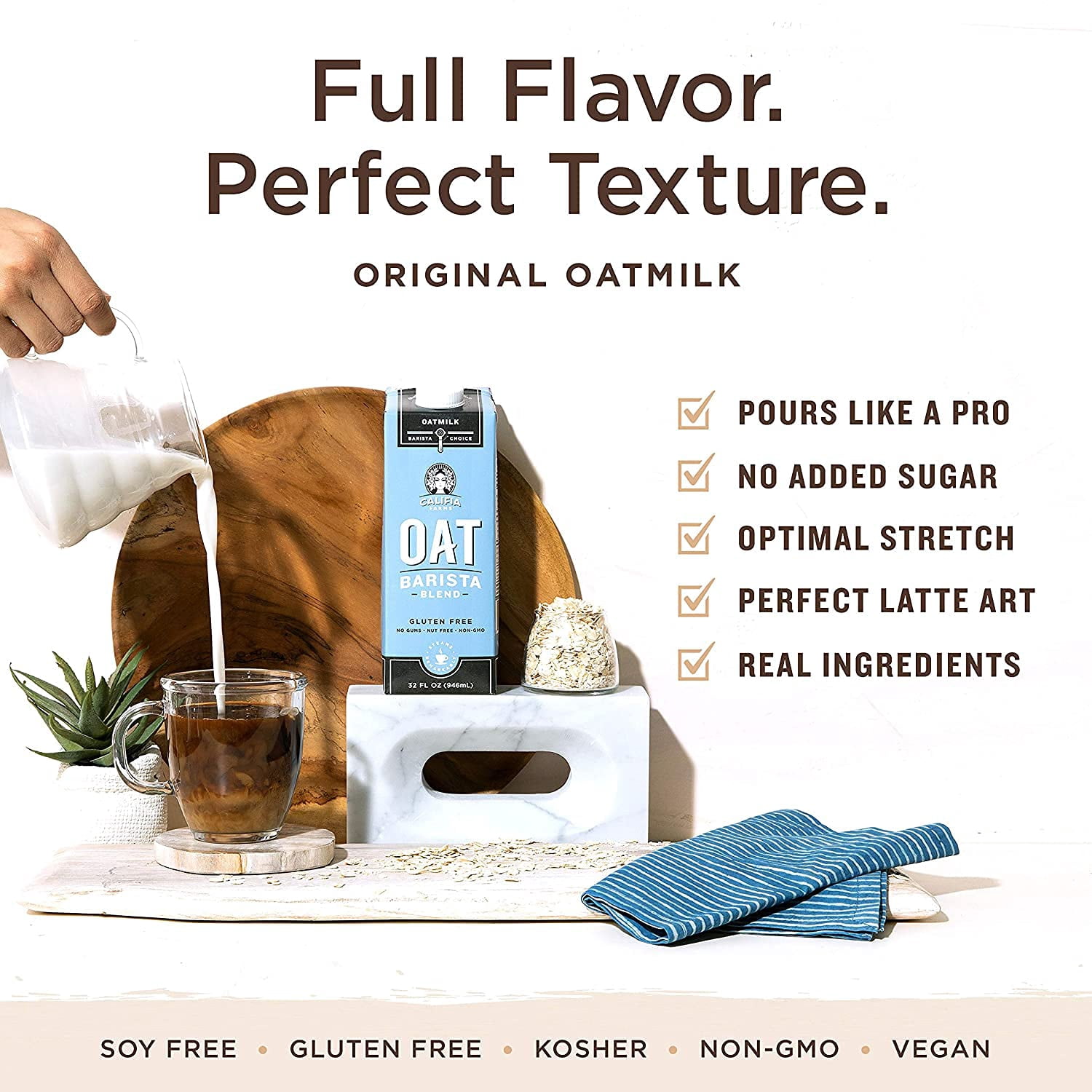 Califia Farms Oat Milk, Original Barista Blend, Shelf Stable, Non Dairy Milk, Creamer, Vegan, Plant Based, Gluten Free, Non Gmo, 32 Fl Oz (Pack Of 3)