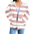 thumbnail image 3 of Juebong Oversized Zip Up Hoodies for Teen Girls Striped Print Long Sleeve Womens Hooded Sweatshirts Oversized Y2K Hoodies Jacket Pink,S, 3 of 6