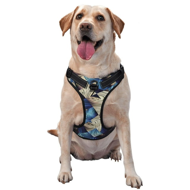 Wukai Harnais pour Animaux Imprimé Carrés Bleus Abstraits, Gilet Laisse pour Animaux - Boucle Réglable, Design Réfléchissant, Accessoires pour Petits, Moyens et Grands Chiens-Moyen