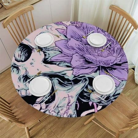 

Patifu Skull Brain Flower Round Table Cover Stain Resistant Washable Indoor Outdoor Tablecloth Kitchen Dining Wedding Parties 100% Polyester Table Cover for Picnic Farmhouse 38 -42