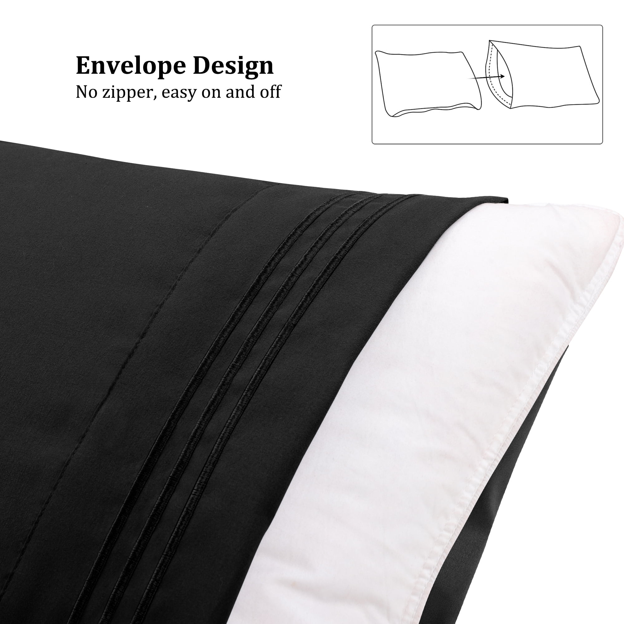 Unique Bargains Polyester Body Pillowcase with Envelop Closure Black 20"x48"