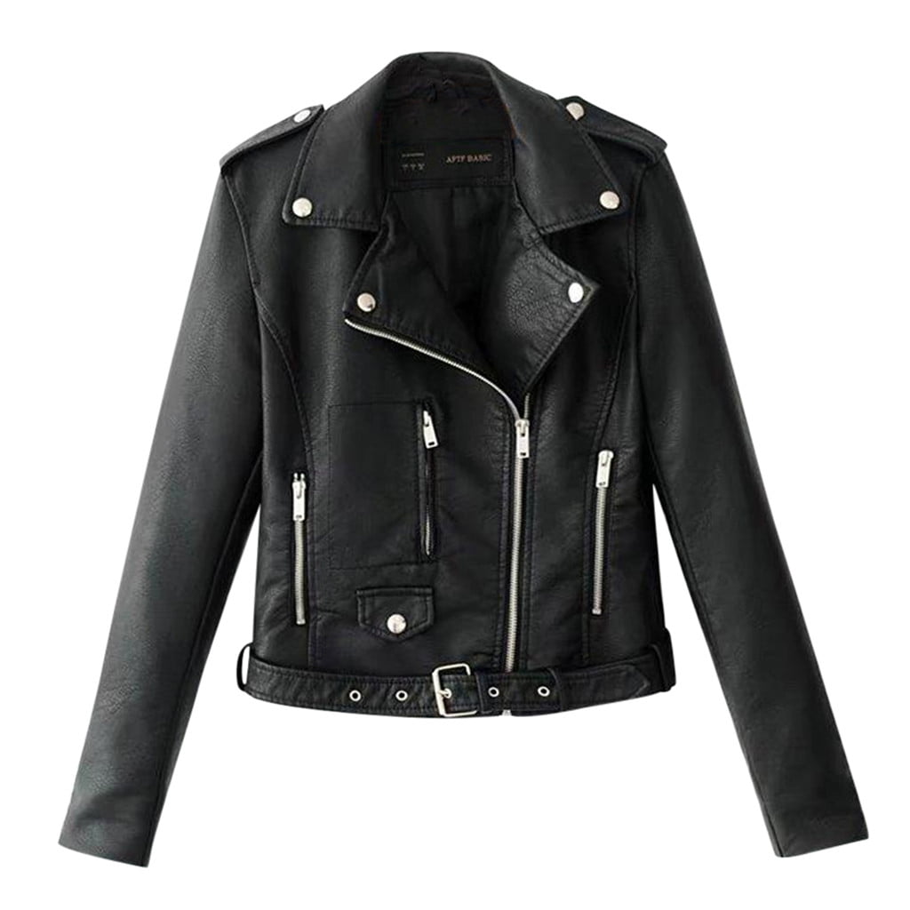 MSJUHEG Jackets For Women Leather Jacket Women Ladies Lapel Motor