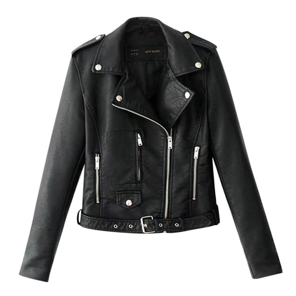 DondPO Leather Jacket Women Short Lapel Jacket Ladies Tops Motor Punk Coat Biker Cropped Women Zip Women's Coat Leather Blazer Women Black Leather Jacket Black L Clearance!