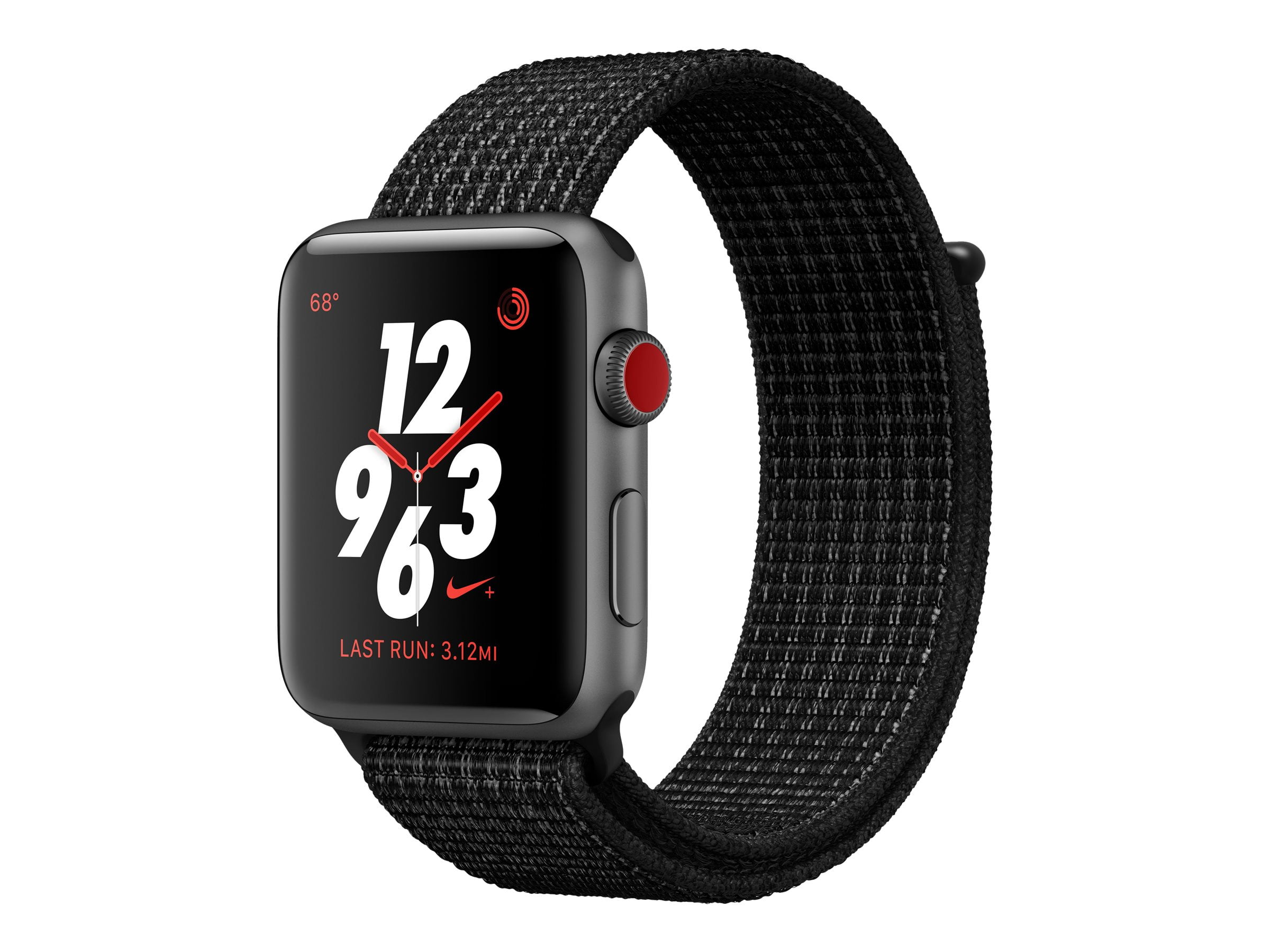 Apple Watch Nike+ Series 3 (GPS + Cellular) - 42 mm - space gray aluminum -  smart watch with Nike sport loop - woven nylon - black/pure platinum - 