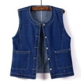 thumbnail image 2 of APEXFWDT Women’s Plus Size Denim Vest Round-Neck Button-Up Cropped Vest Sleeveless Denim Jacket for Casual & Streetwear，L,Dark Blue, 2 of 4