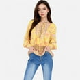 thumbnail image 4 of Women's Floral Boho Peasant Blouse with Long Sleeves and Tassel Tie - X Large, Yellow, 4 of 7