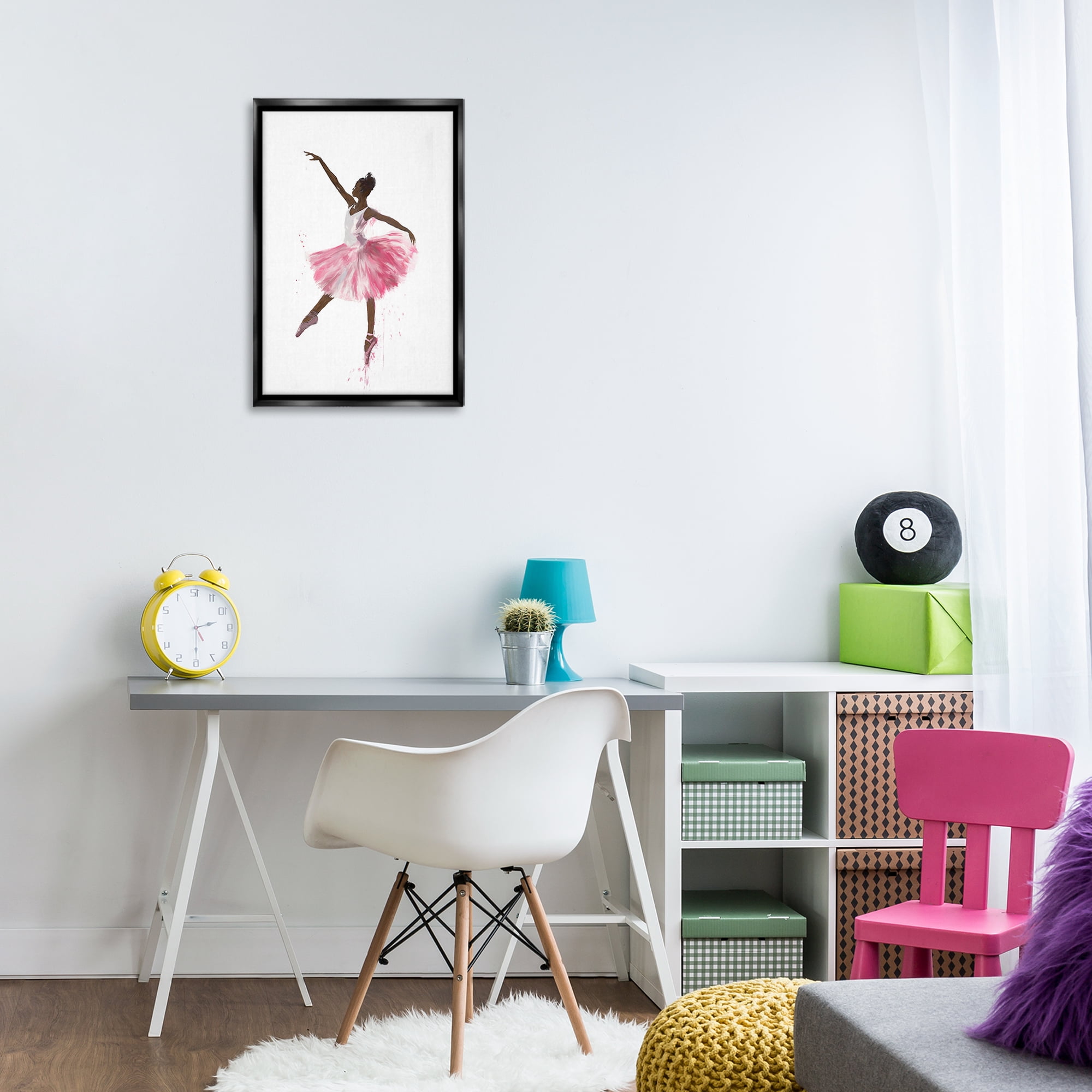 Stupell Industries Graceful Ballerina in Pink Novelty Painting Black Floater Framed Art Print Wall Art, 17 x 25