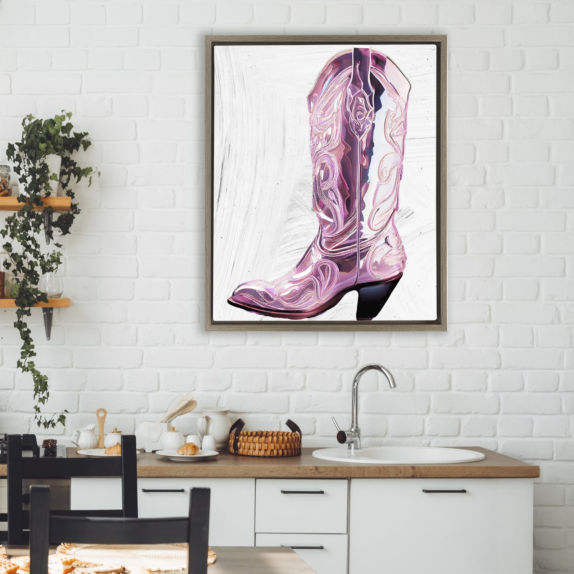 Cowgirl Cinderella's Boot Brown Framed Floater Canvas Wall Art, design by Sasha