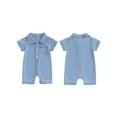 thumbnail image 2 of Spewahor Infant Baby Boys Summer Denim Romper 0 3 6 12 18 Months Short Sleeve Lapel Button Down Jumpsuit with One Pocket, 2 of 9