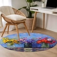 thumbnail image 5 of Spring Flowers Round Area Rug 4ft, Colorful Vases Floral Oil Painting Art Washable Non-Slip Circle Rugs for Bedroom Living Room Kitchen, Soft Non Shedding Circle Carpet for Dining Room Dorm, 5 of 9