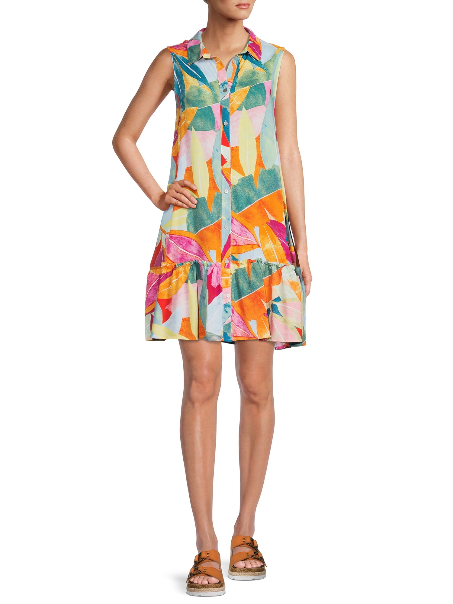 Time and Tru Women's Sleeveless Shirt Dress