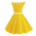 thumbnail image 4 of CAICJ98 Girls Ruffle Sleeve 50s Style Dress Girls Vintage Dresses Audrey 50's Retro Dress for Toddler Girls 1950s Polka Dot Rockabilly Swing Party Dresses Yellow,7-8 Years, 4 of 7