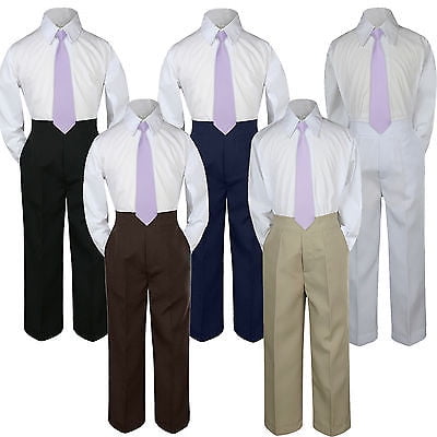 

3pc Lilac Lightpurple Tie Suit Shirt Pants Set Baby Boy Toddler Kid Uniform S-7