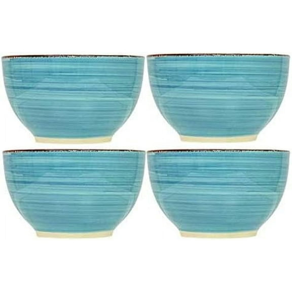 OT Royal Norfolk Turquoise Swirl Stoneware Bowls - 5 1/2, Set of 4