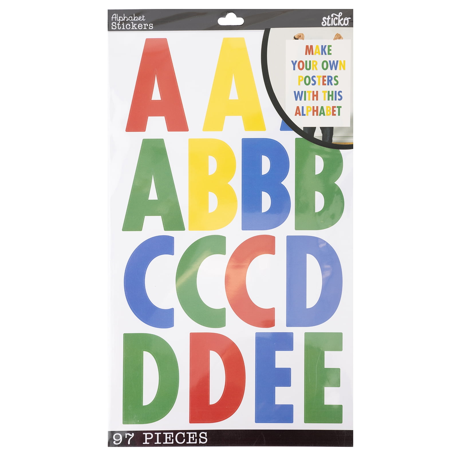 Wilton Sticko Solid XL Multicolor Primary Futura Vinyl Poster Alphabet Stickers