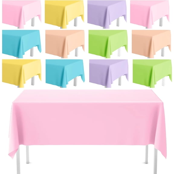 12 Pack Pastel Tablecloths Plastic Rainbow Pastel Tablecloth Disposable Rectangle Table Cover for Baby Shower Bridal Wedding Girl Birthday Party Unicorn Princess Ice Cream Decoration 54x72 Inch