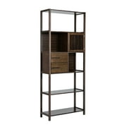 Axa 68 Inch Bamboo Shelf Bookcase with Cabinet Right Facing Dark Brown - Saltoro Sherpi
