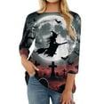 thumbnail image 5 of WTOBBY Women's Fall Fashion Essential 3/4 Sleeve Round Neck Halloween Print Casual T-Shirt Top for Holiday Parties and Everyday Outfits,Light Gray XL, 5 of 6