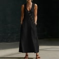 thumbnail image 4 of ZQUUVOU Maxi Dresses for Women Cotton Summer Sleeveless Deep V Button Down Tank Dress with Pocket Casual Boho Beach Vacation Black, 4 of 8
