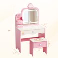 thumbnail image 4 of Ktaxon Kids' Vanity Table and Stool Set, Lighted Makeup Dressing Set w/ Mirrors & Drawer, Pink, 4 of 8