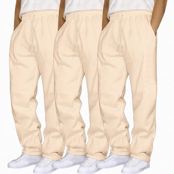 TOWED22 Baggy Sweatpants Men Athletic Workout Cargo Pants Casual Wide Leg Open Bottom Straight Leg Joggers with Pockets(Beige,XXL)