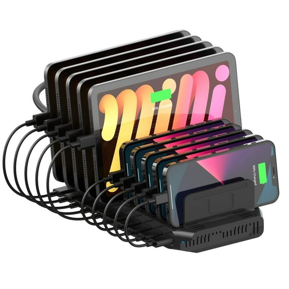 Alxum Estación de Carga rápida USB con Carga rápida 3.0, Soporte de Carga de 10 Puertos para múltipl