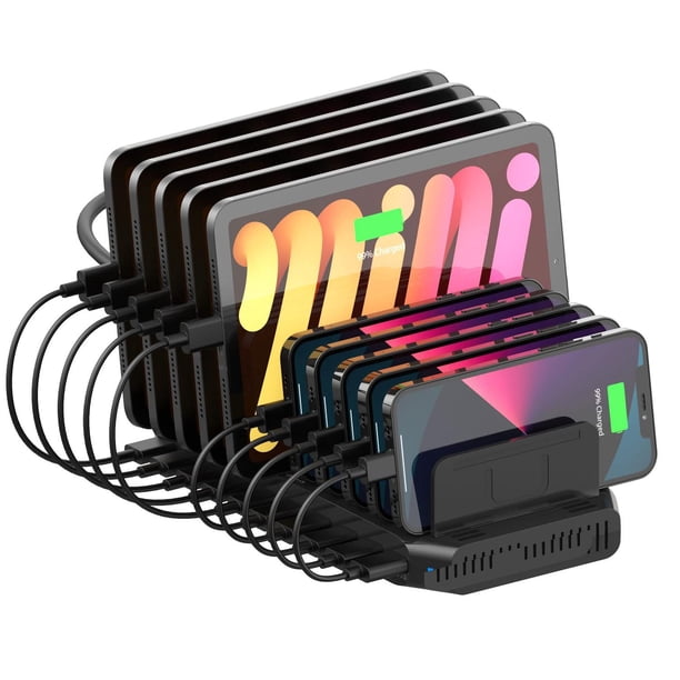 Alxum Estación de Carga rápida USB con Carga rápida 3.0, Soporte de Carga de 10 Puertos para múltipl