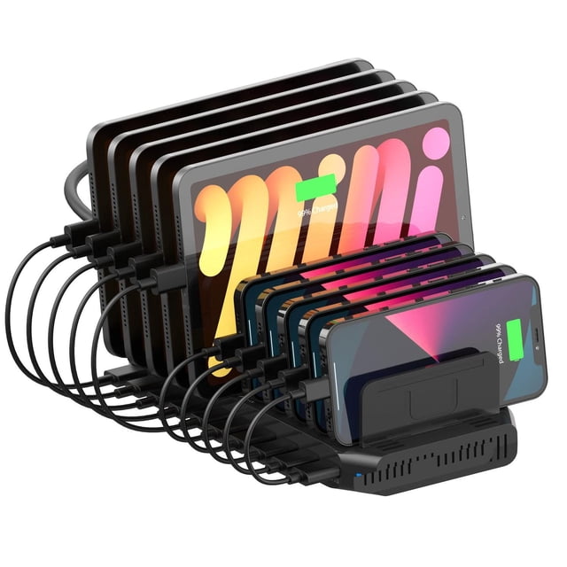 Alxum Estación de Carga rápida USB con Carga rápida 3.0, Soporte de Carga de 10 Puertos para múltipl