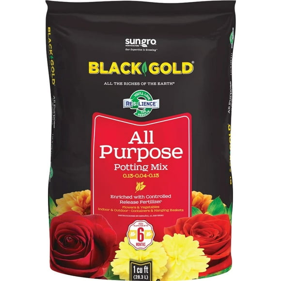 Sun Gro 13101021 Black Gold All Purpose Potting Mix with Fertilizer, 1 Cubic Feet