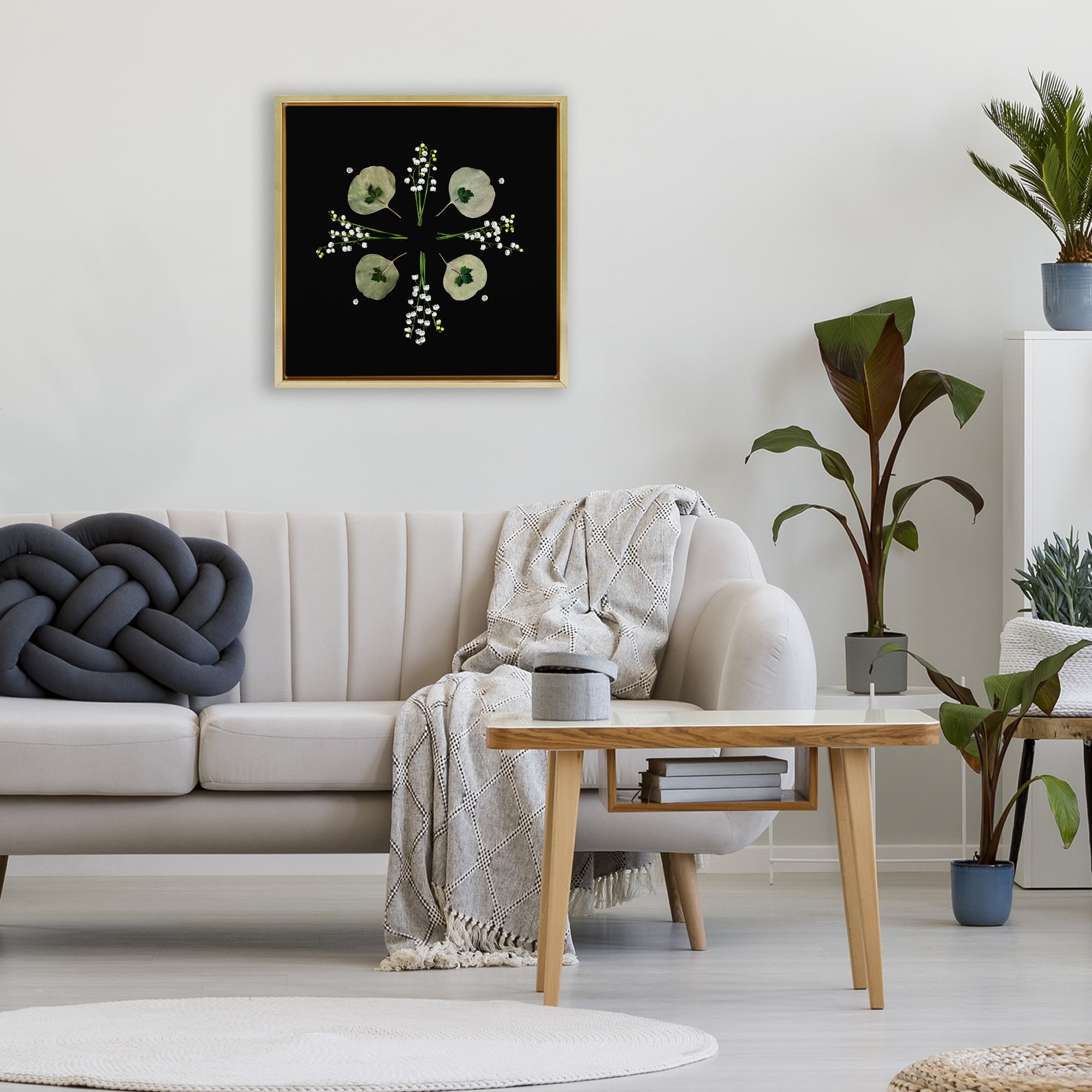 Stupell Industries Leaves & Wildflowers on Black Gold Framed Floater Canvas Wall Art, design by Beth Adoette