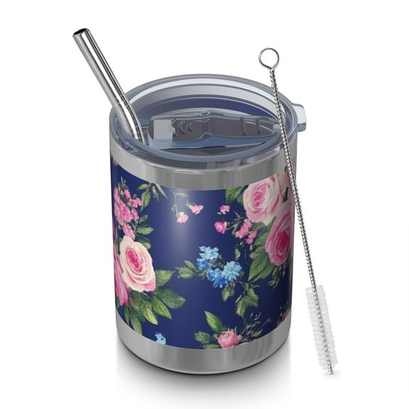 12oz Tumblers Pioneer Flower Vacuum Insulated Stainless Steel Travel Tumbler Cups Mug with Lid and Straw for Beer,Coffee,Beverages with Cleaning Brush for Cold & Hot Drinks
