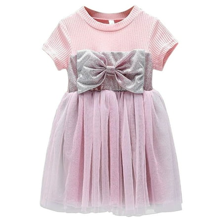 

Rovga Outfits For Girls Spring Dress Mesh Fluffy Skirt Bowknot Lady Princess Dress Spring Thin Long Sleeved Cotton Casual Kids Princess Dress Prom Dress For 4-5 Years