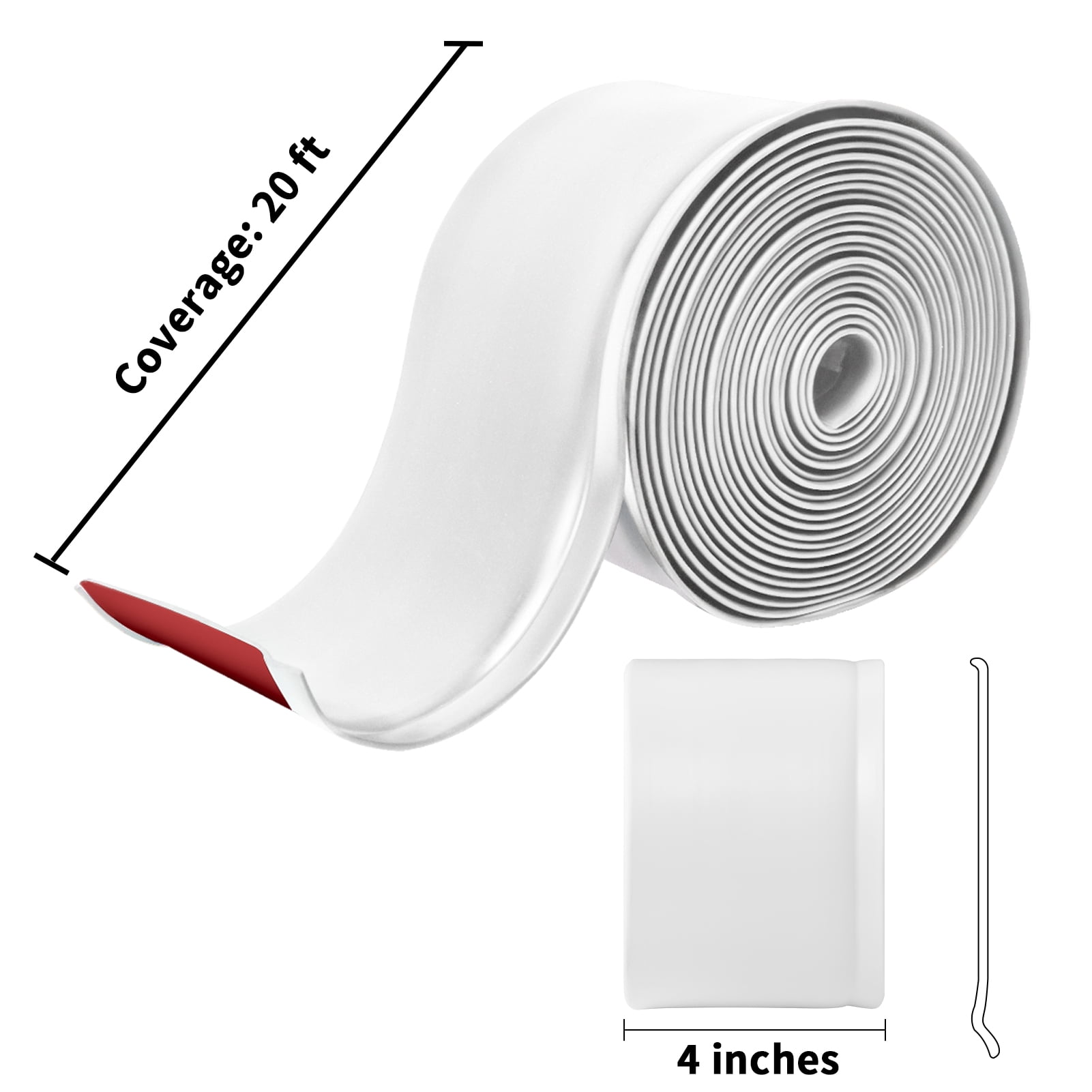 Art3dwallpanel 4in x 20ft Peel and Stick Vinyl Wall Base Trim,Flexible Wall Baseboard Molding Trim,White