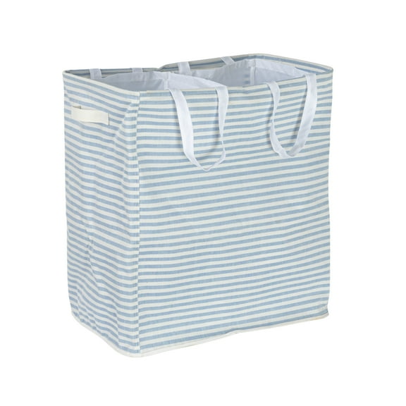 Household Essentials Rectangular Double Sorter with Handles, Blue and White Stripe