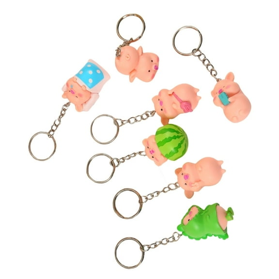 Pack Of 7 Pig Pendant Keychains Shaped Keyring Funny Stress Relief Toy Stylish Wallet Handbag Bag Decoration