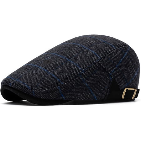 Black Mens Tweed Flat Caps Beret Panel Peaky Blinders Cap Mens Flat Cap Adjustable Fashion Newsboy Beret Hat 56-61 cm Mens Caps for Walking Hunting Fishing Golf