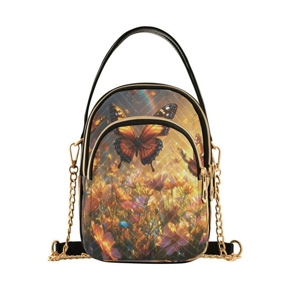 ALAZA Chain Crossbody Bags for Women Butterflies Sunset Flower Shoulder Handbag Phone Purse