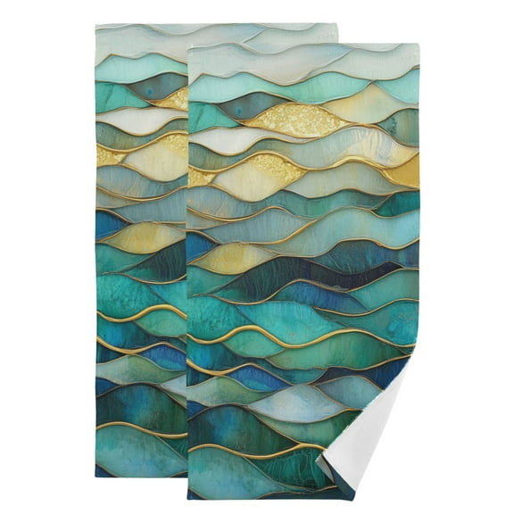 Wavy Ocean Design Hand Towel Absorbent Bath Towels for Bathroom Sports Gym(28.3" X 14.4") Set of 2