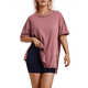 thumbnail image 2 of Camiseta Holgada de Algodón de Color Liso con Cuello Redondo y Aberturas Laterales, Color Rosa, Talla L, 2 of 6