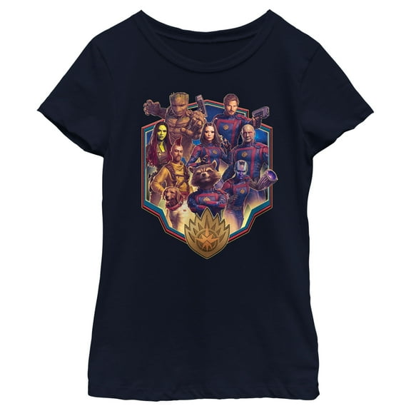 Girl's Guardians of the Galaxy Vol. 3 Heroes Badge Graphic Tee Navy Blue Small