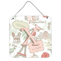 Caroline's Treasures CJ2002-XDS66 Letter X Love in Paris Pink Wall or Door Hanging Prints, 6HX6W, multicolor