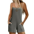 thumbnail image 2 of lcziwo Womens Summer Casual Sleeveless Rompers Vacation Beach Spaghetti Strap Shorts Overalls Solid Causal Cotton Comfy Romper with Pockets Ofertas Relampago de Hoy Dark Gray XL, 2 of 9