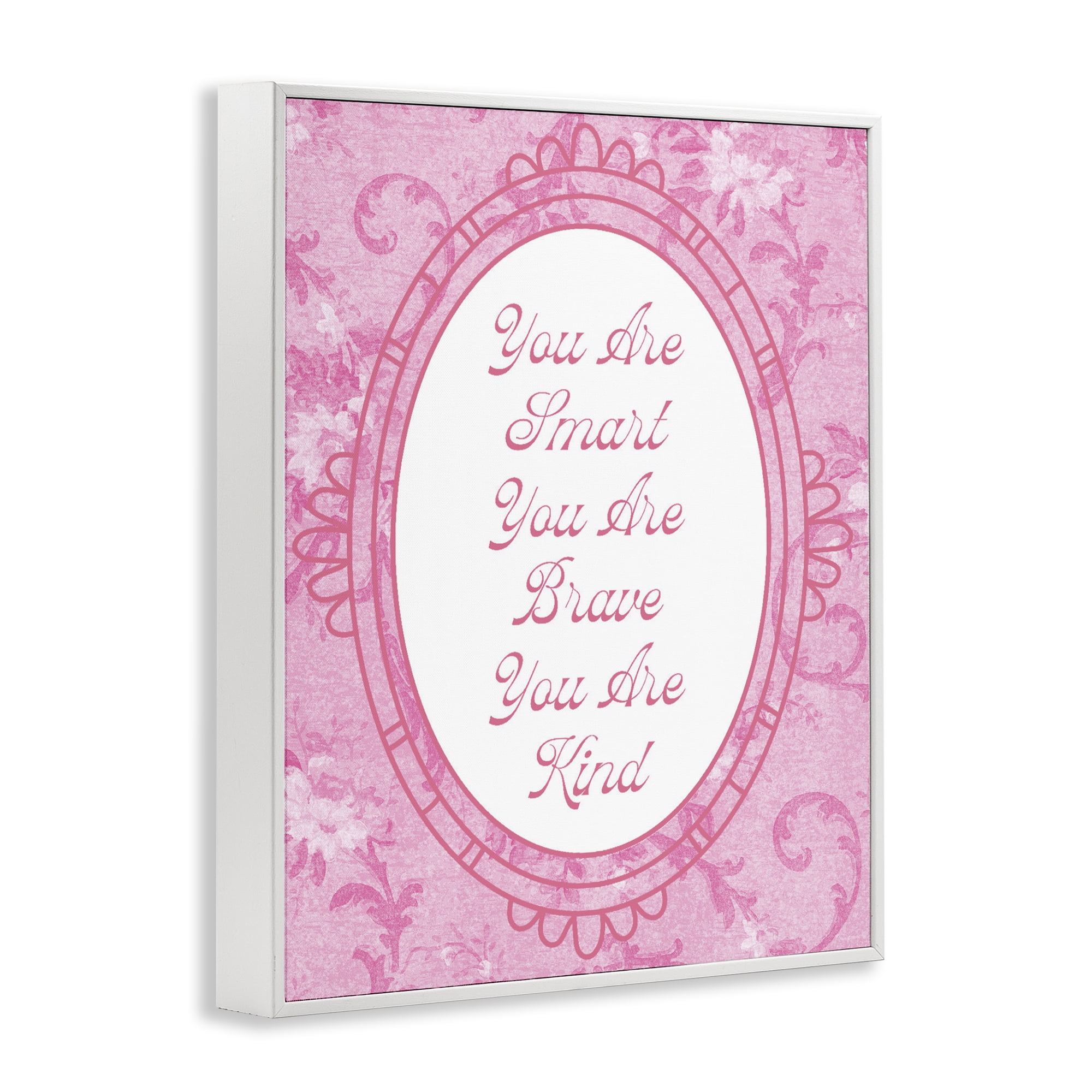 Stupell Industries Smart Brave & Kind Ornate Pink White Framed Giclee Art, design by Lil' Rue