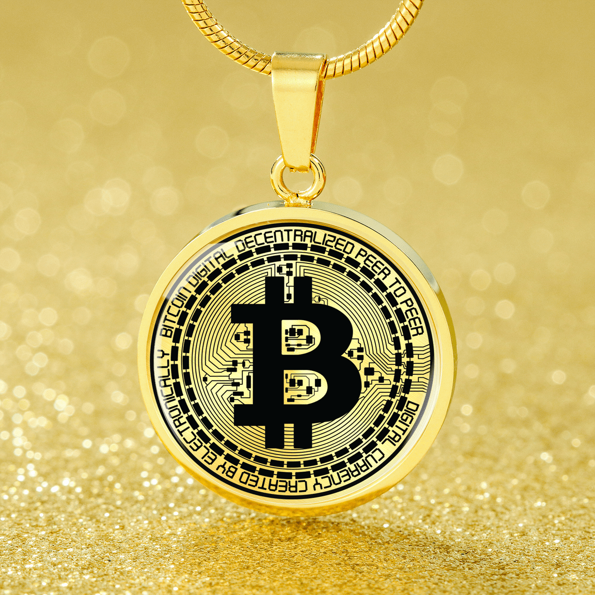 Bitcoin Crypto Trader Necklace Stainless Steel or 18k Gold Circle Pendant  18-22