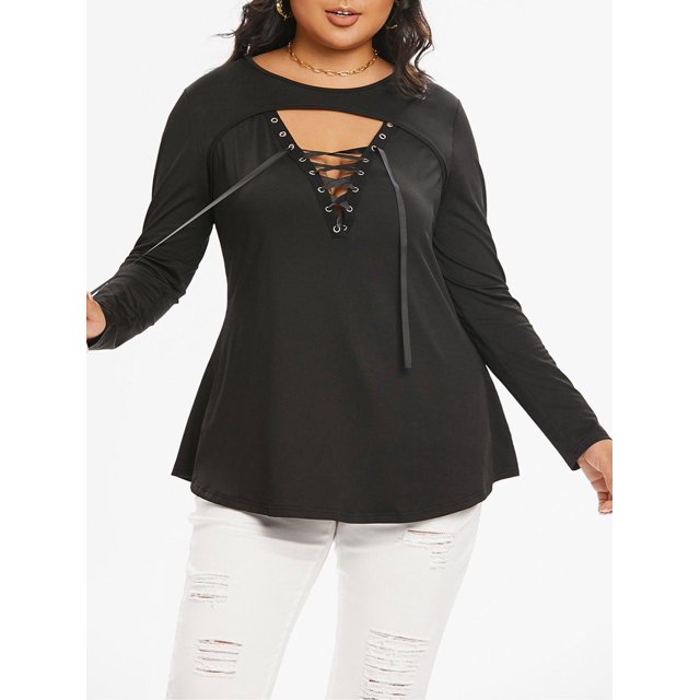 Top Sin Mangas y Lazos Rosegal Mangas largas de talla grande