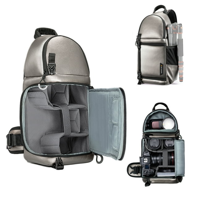 Camera Sling Bag Shockproof Backpack 10L Capacity Messenger Bag for DSLR/SLR/Mirrorless Camera Case Gray