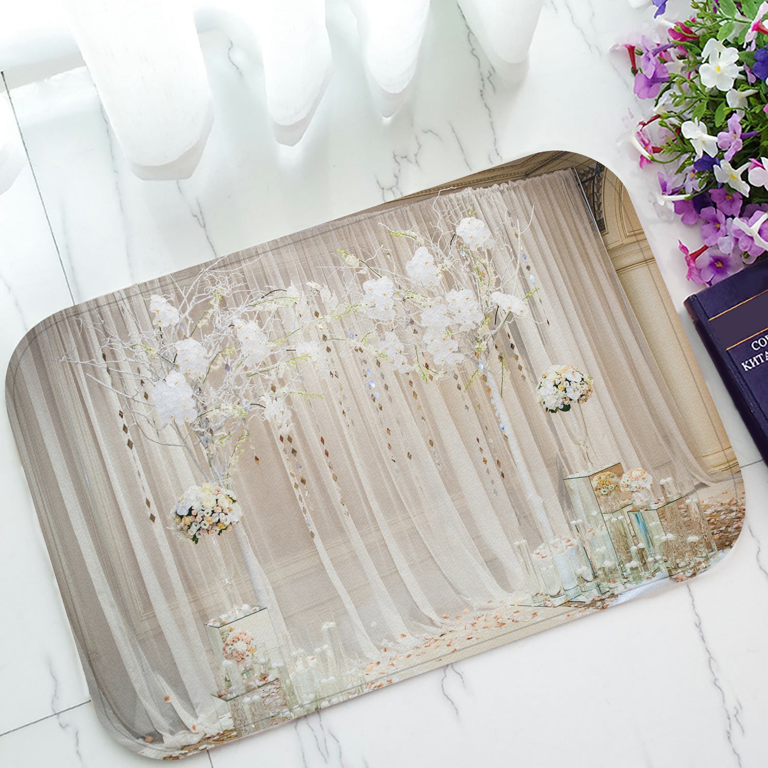 ECZJNT wedding ceremony arch floral flowers Doormat Bath Mat Rug