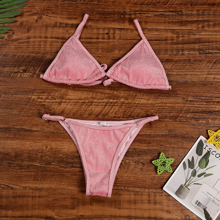 Sexy Brazilian Solid Bikini Neon Pink Two-Piece Swimsuit Sexy 2023